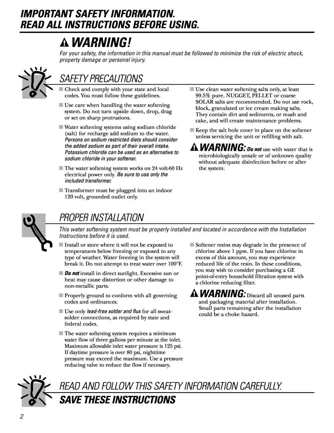 GE GXSF31E Important Safety Information Read All Instructions Before Using, Safety Precautions, Proper Installation 