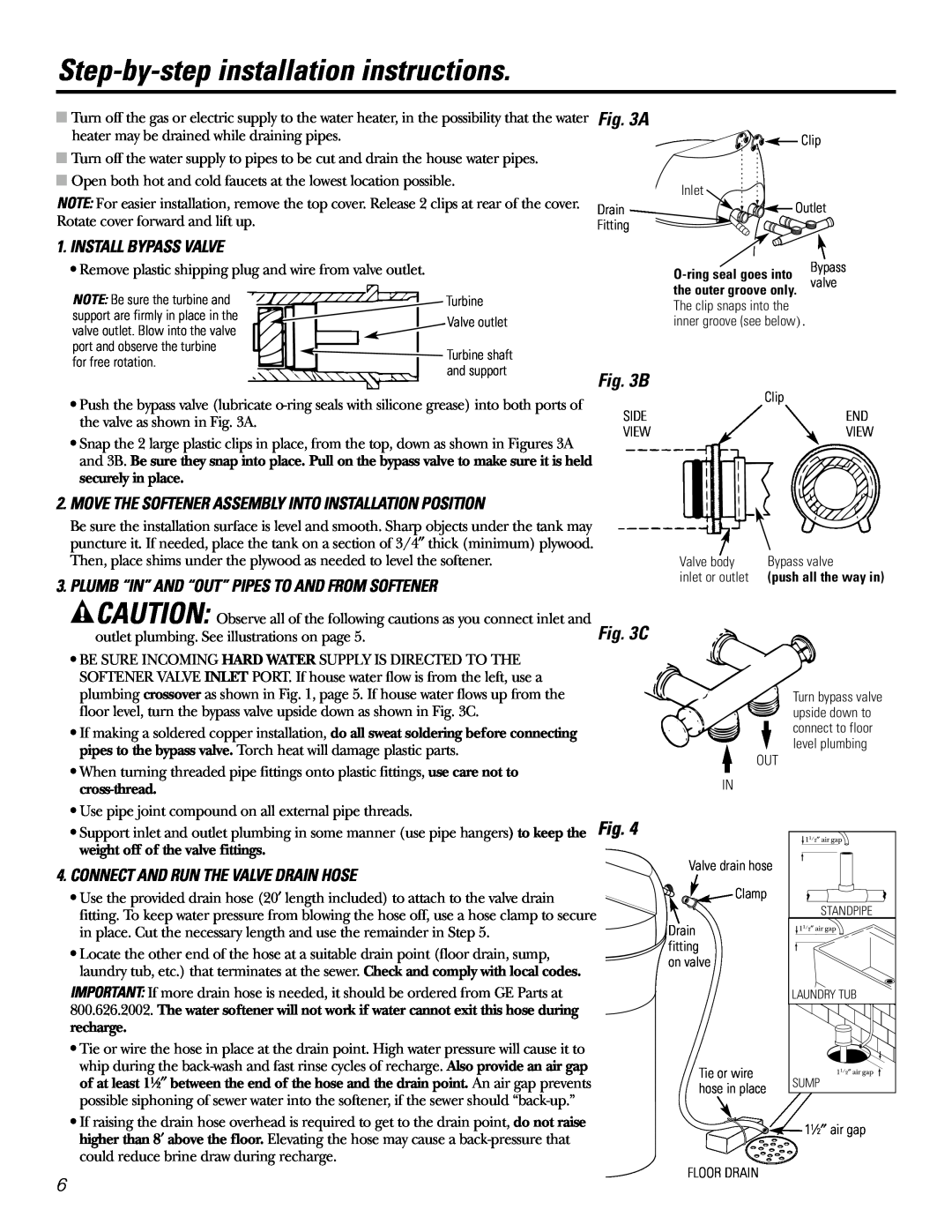 GE GXSF31E Step-by-step installation instructions, Install Bypass Valve, Plumb “In” And “Out” Pipes To And From Softener 