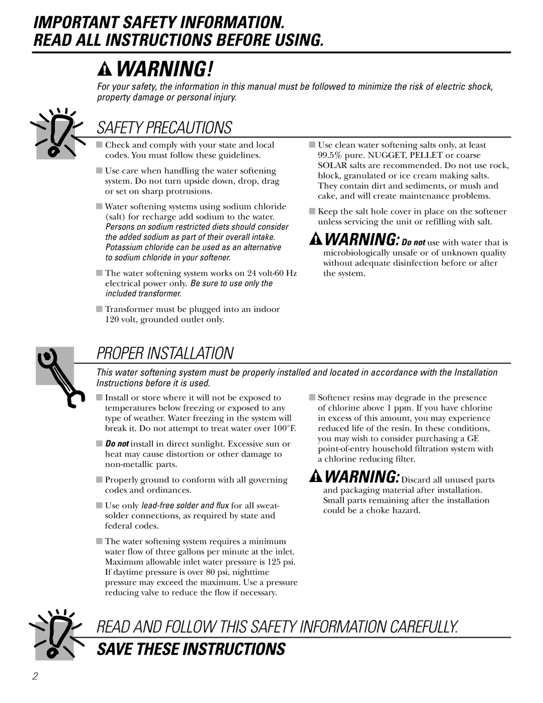 GE GXSF35E, GXSF39E installation instructions Safety Precautions 