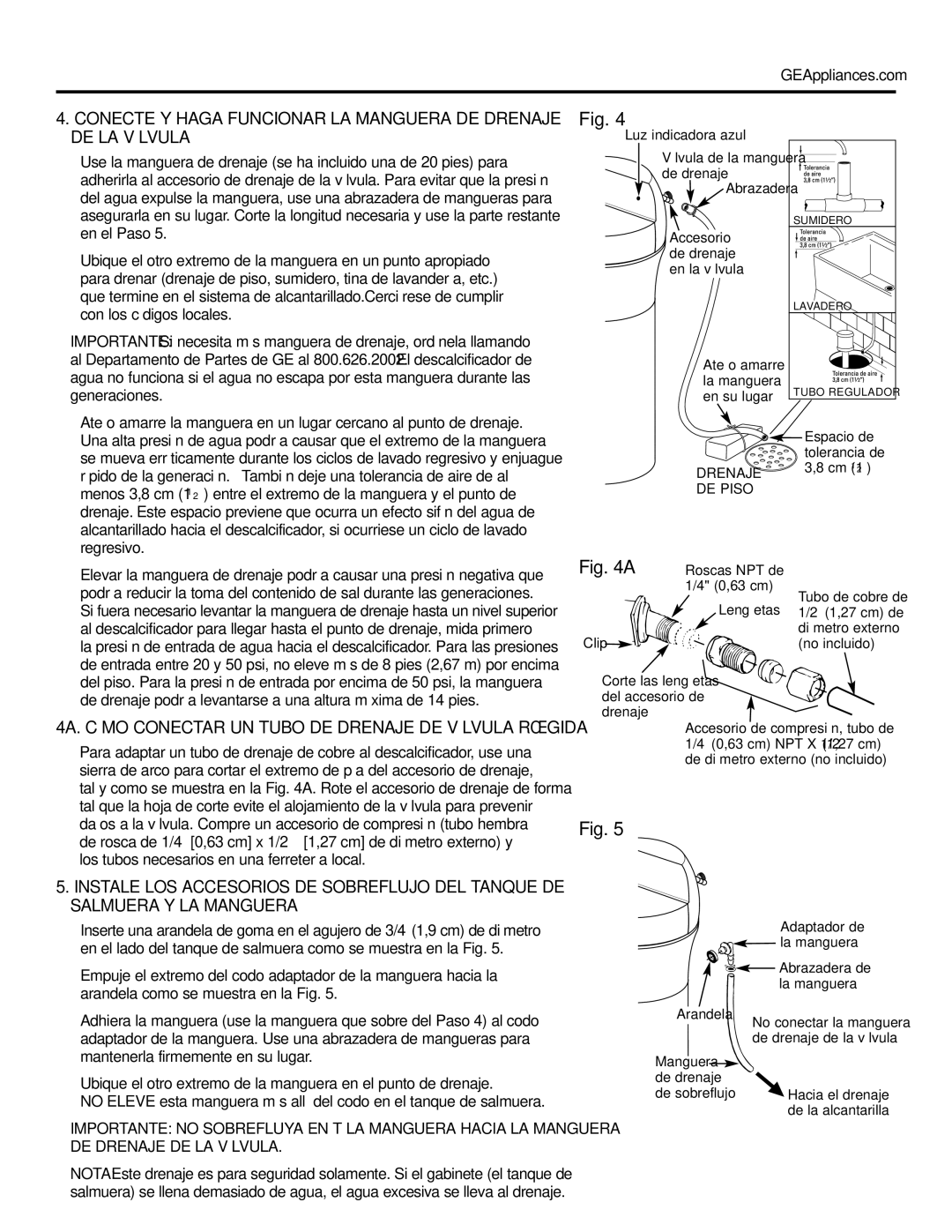 GE GXSF39E, GXSF35E installation instructions Regresivo, 4A. Cómo Conectar UN Tubo DE Drenaje DE Válvula Rígida 