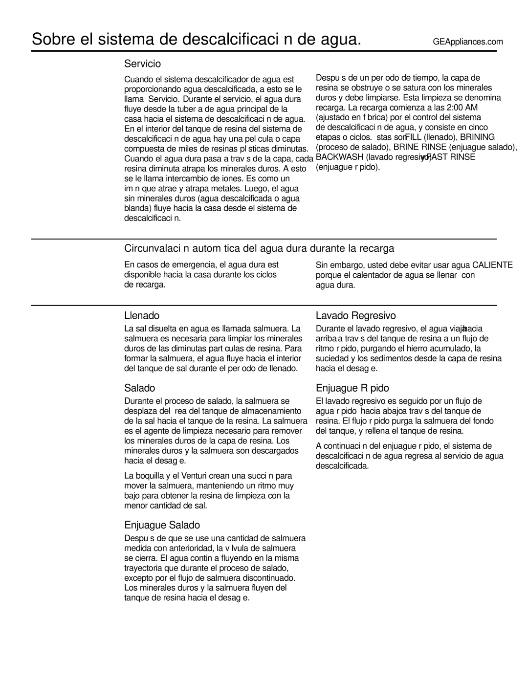 GE GXSF39E, GXSF35E installation instructions Sobre el sistema de descalcificación de agua 