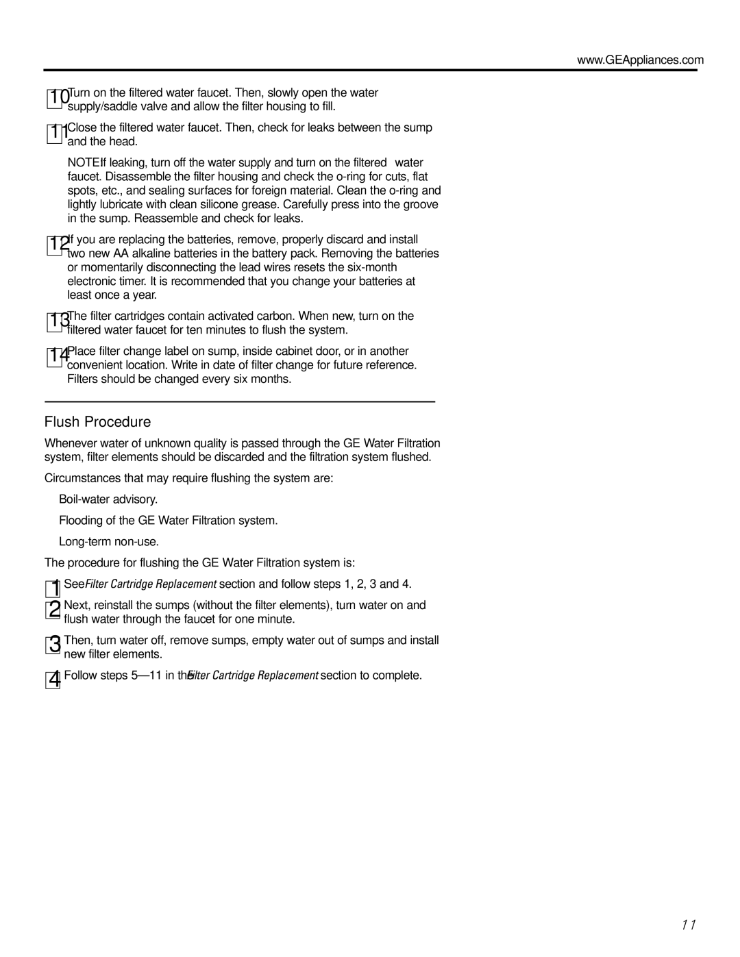 GE GXSV10C, GXSL03C installation instructions Flush Procedure, Circumstances that may require flushing the system are 