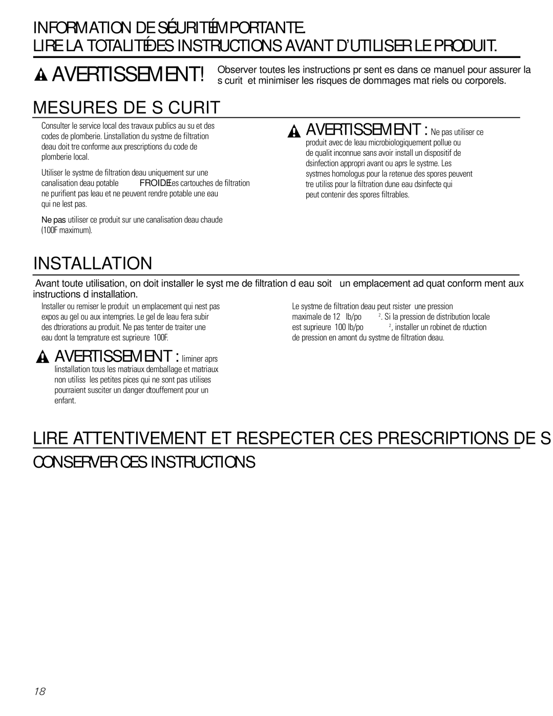 GE GXSL03C, GXSV10C installation instructions Information DE Sécurité Importante, Avertissement Éliminer après 