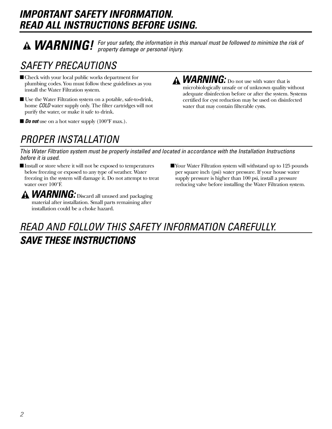 GE GXSL03C, GXSV10C installation instructions Read and Follow this Safety Information Carefully 