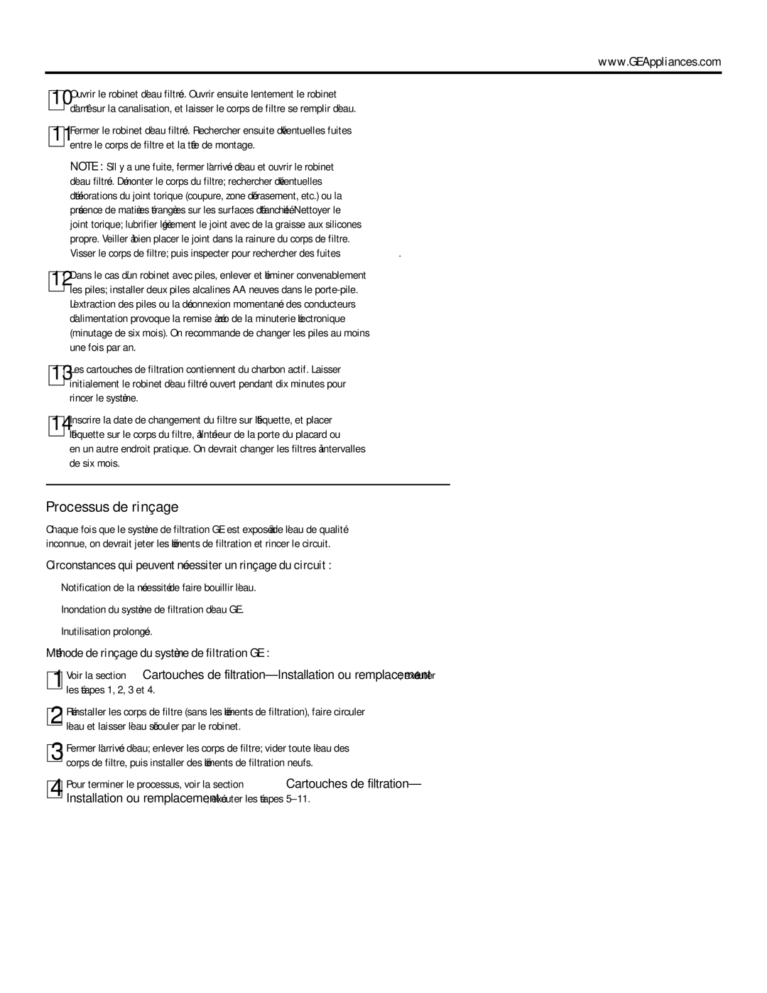 GE GXSV10C, GXSL03C Processus de rinçage, Circonstances qui peuvent nécessiter un rinçage du circuit 