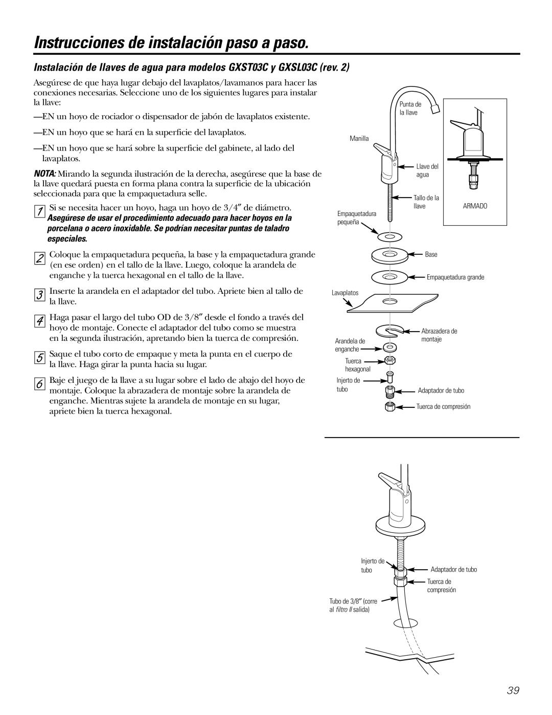 GE GXSV10C, GXSL03C installation instructions Instrucciones de instalación paso a paso, Especiales 