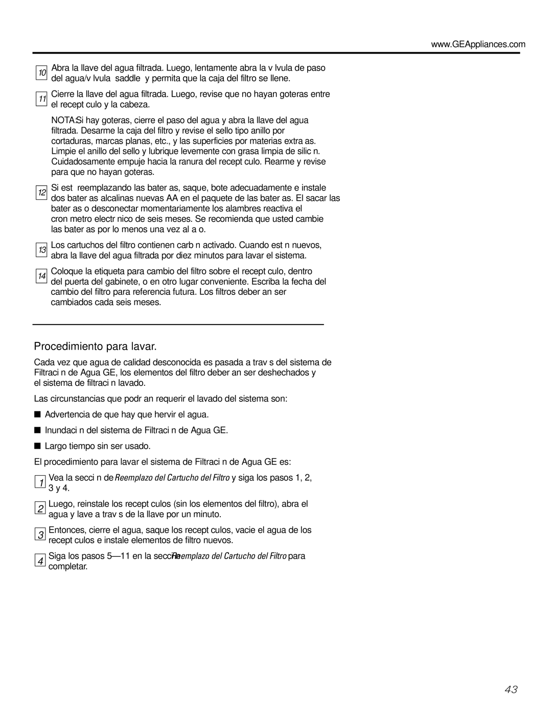 GE GXSV10C, GXSL03C installation instructions Procedimiento para lavar 