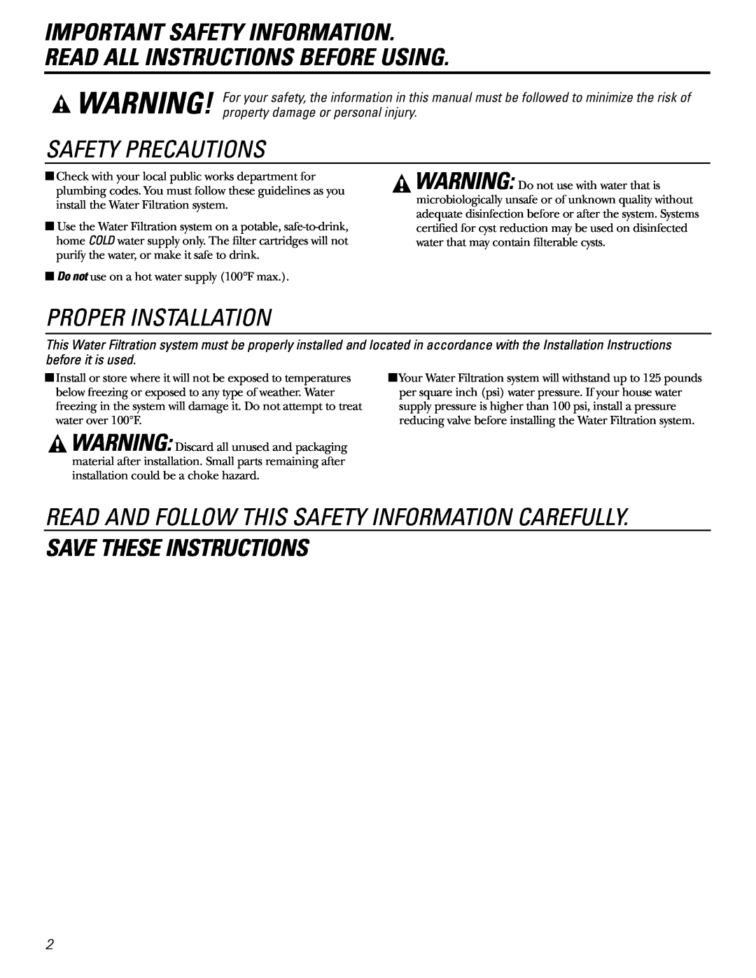 GE GXSL03C Important Safety Information Read All Instructions Before Using, Safety Precautions, Proper Installation 