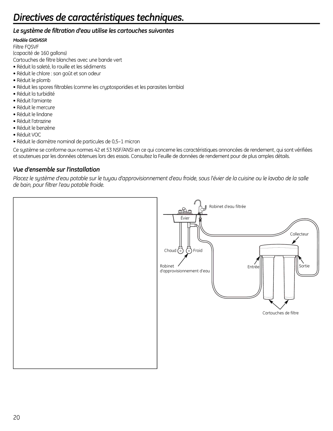 GE GXSL55R, GXSV65R owner manual Vue d’ensemble sur l’installation 