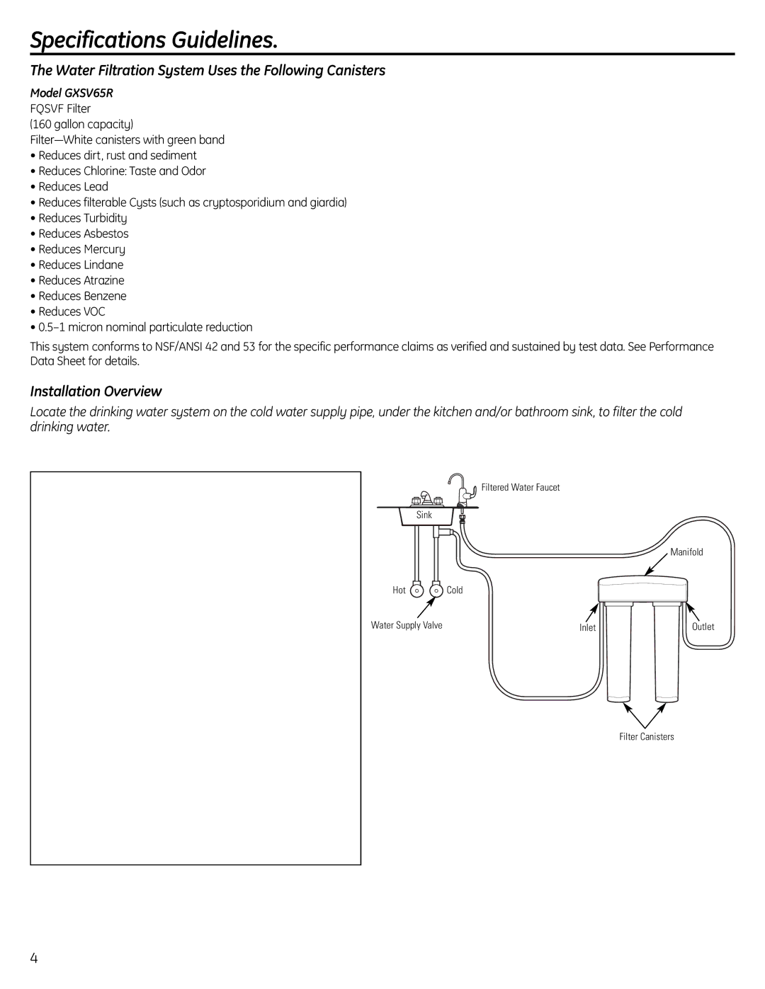 GE GXSL55R owner manual Installation Overview, Model GXSV65R 