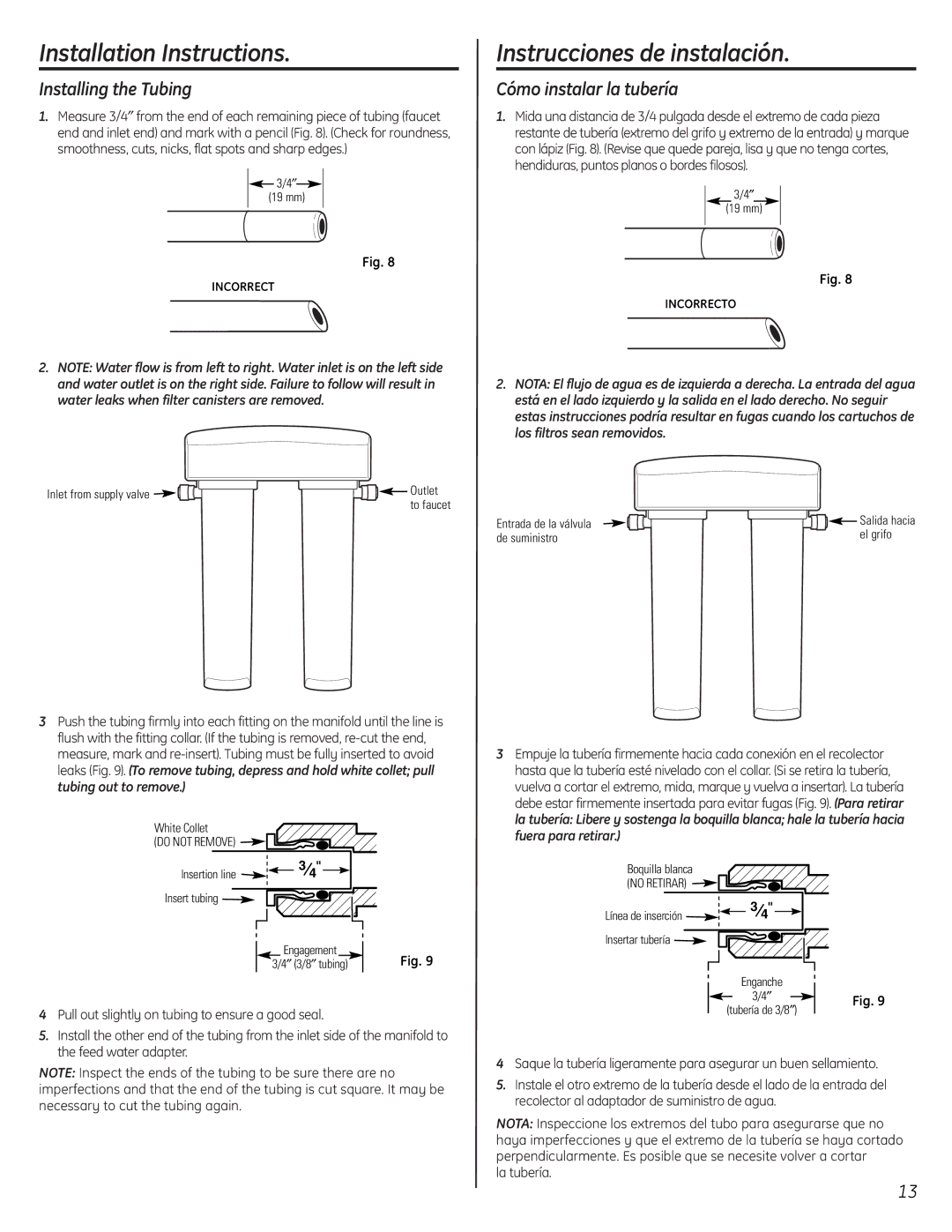 GE GXSL55F, GXSV65F installation instructions Installing the Tubing, Cómo instalar la tubería 