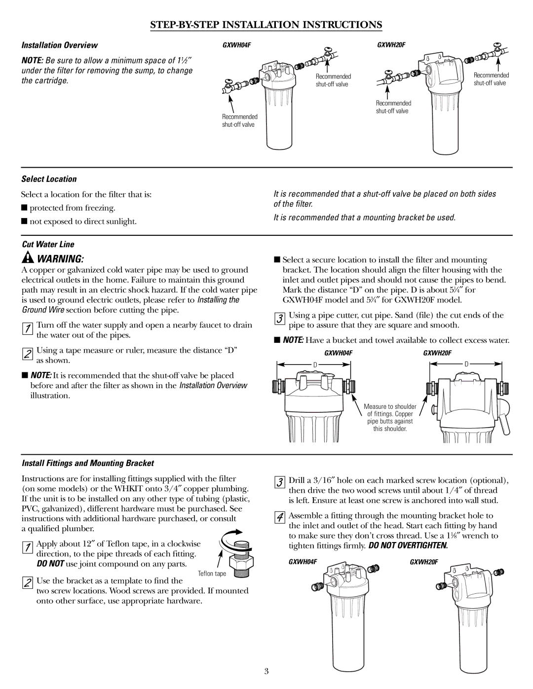 GE GXWH04F, GXWH20F STEP-BY-STEP Installation Instructions, Installation Overview, Select Location, Cut Water Line 