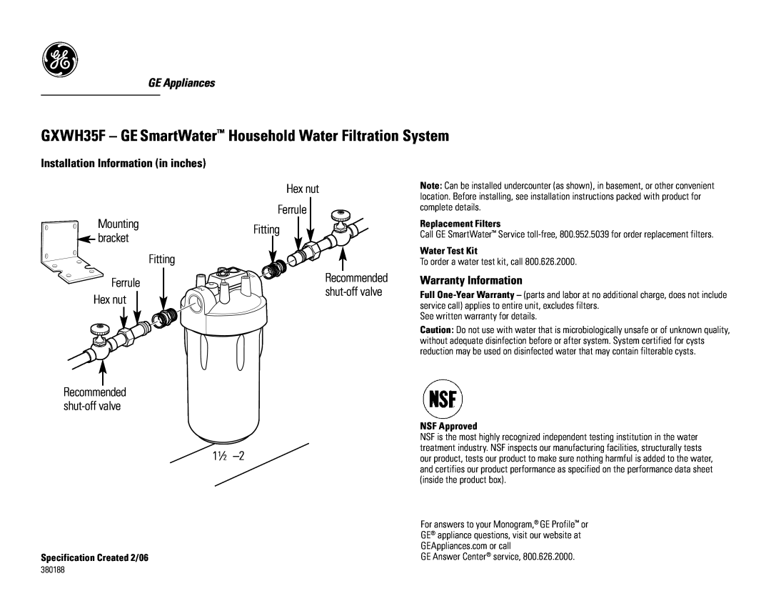 GE warranty GXWH35F - GE SmartWater Household Water Filtration System, GE Appliances, Warranty Information 