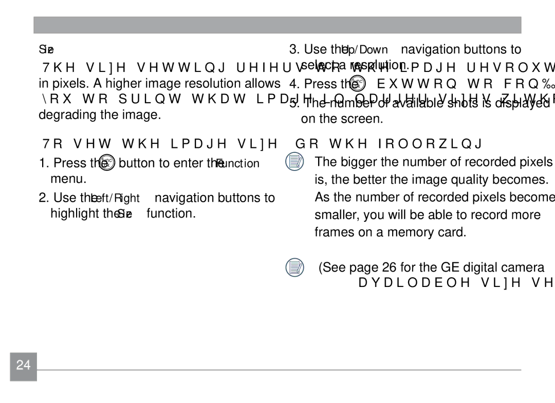 GE H855 manual Size 