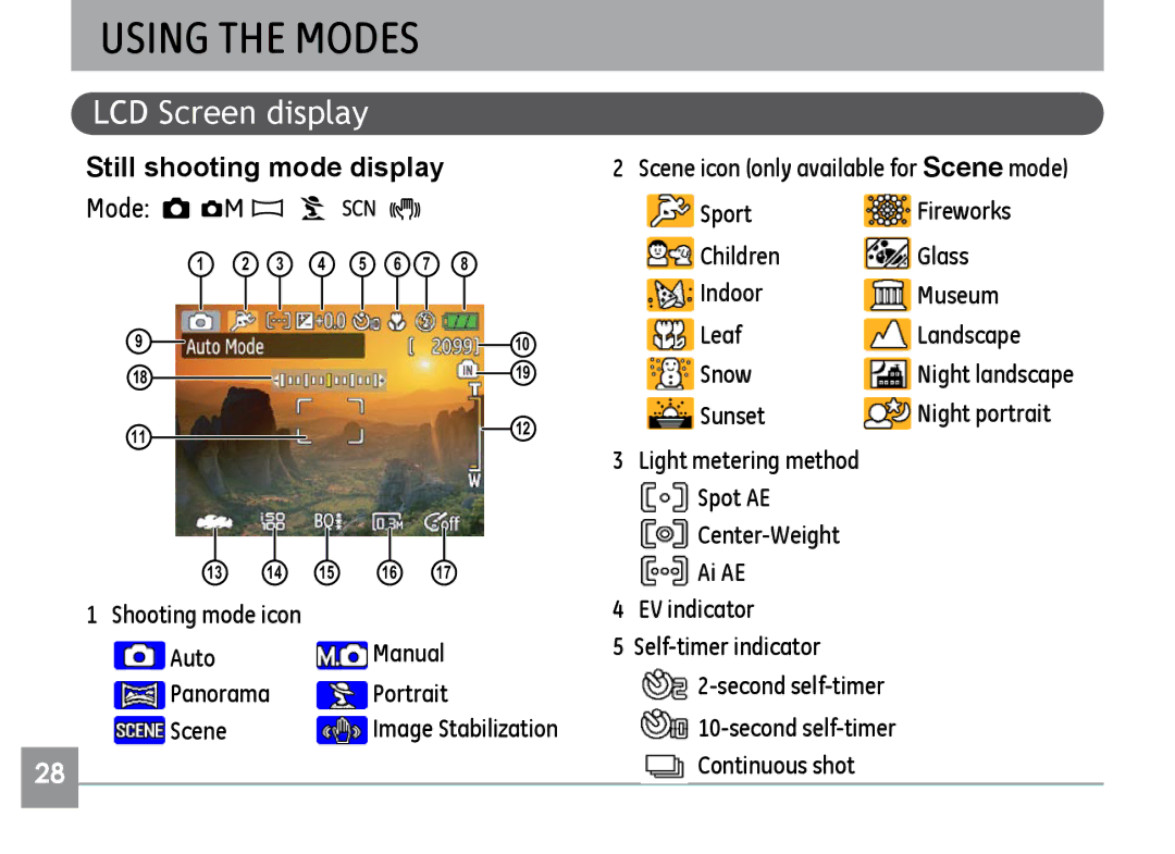 GE H855 manual Still shooting mode display, Mode 