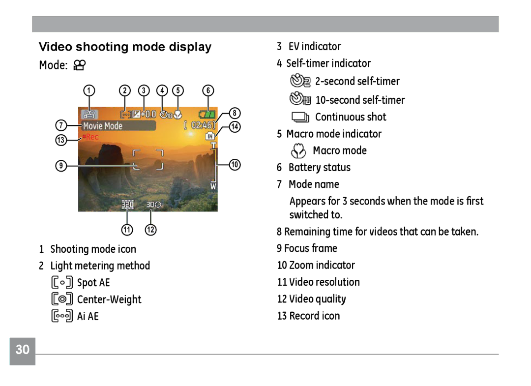 GE H855 manual Video shooting mode display 