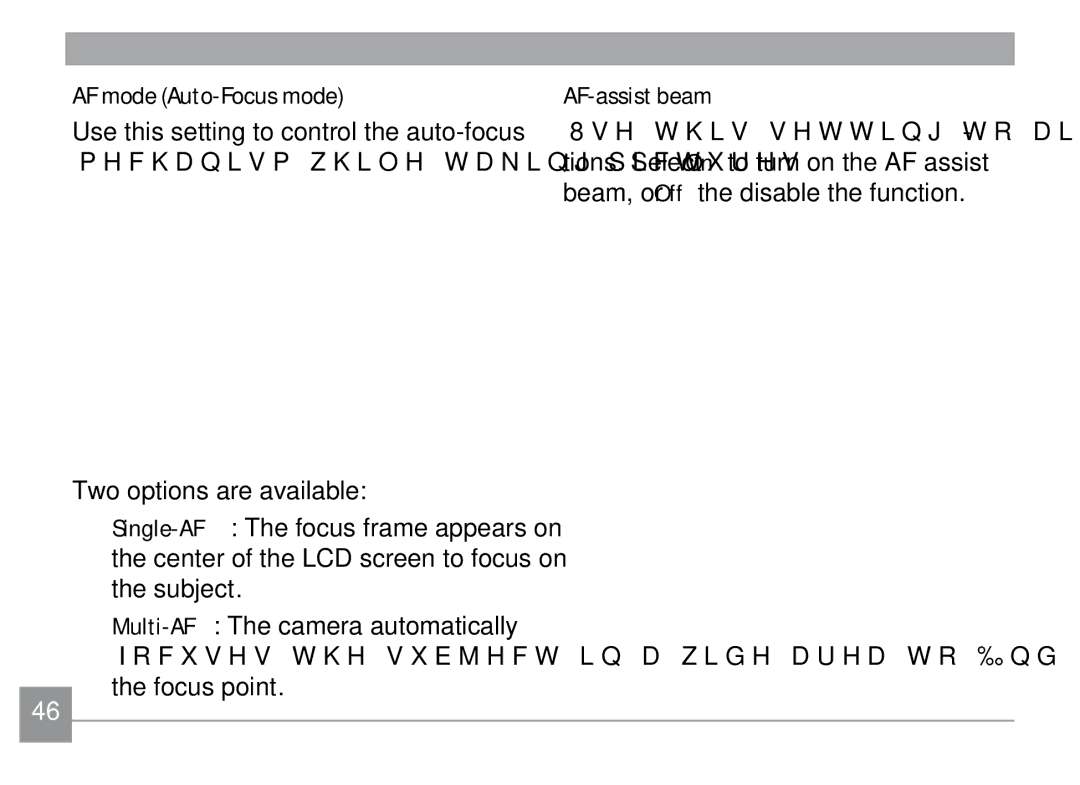 GE H855 manual AF mode Auto-Focus mode, AF-assist beam 