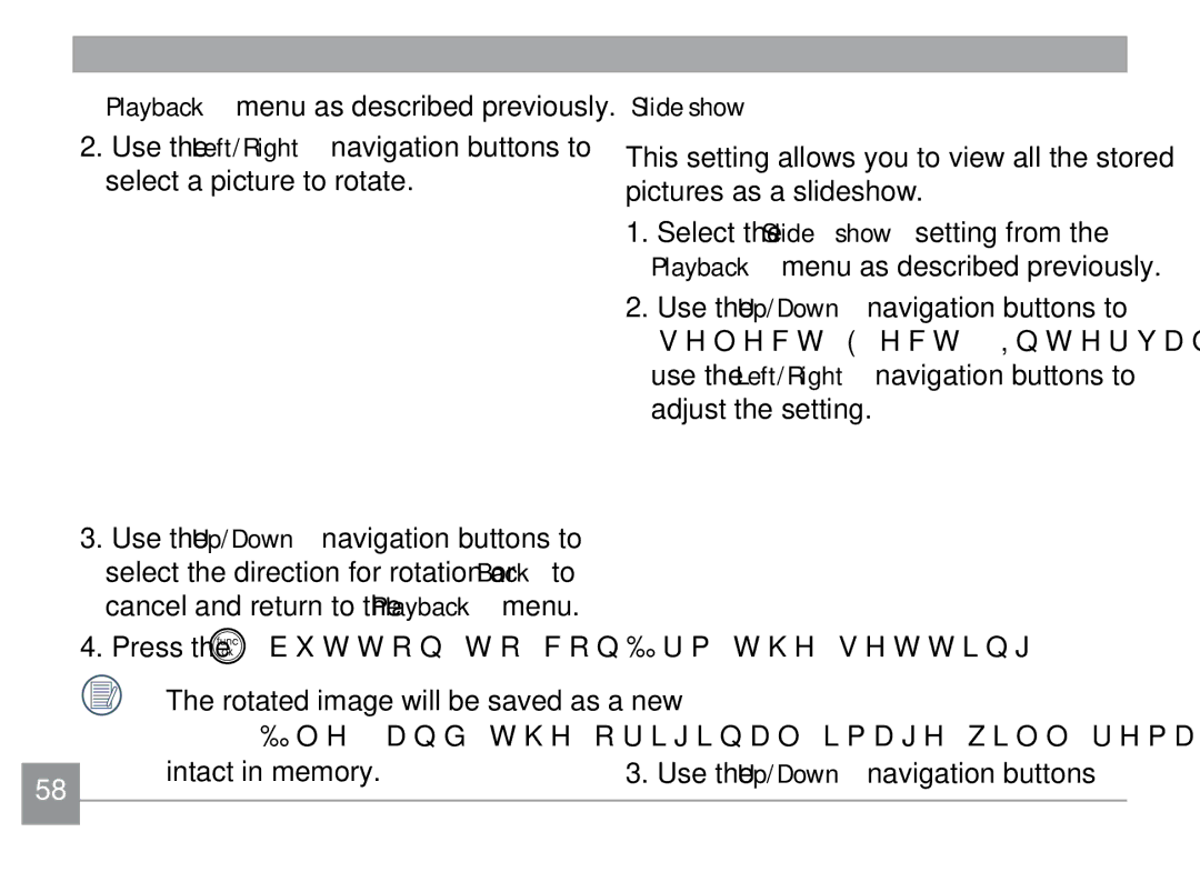 GE H855 manual Slide show, Use the Up/Down navigation buttons 