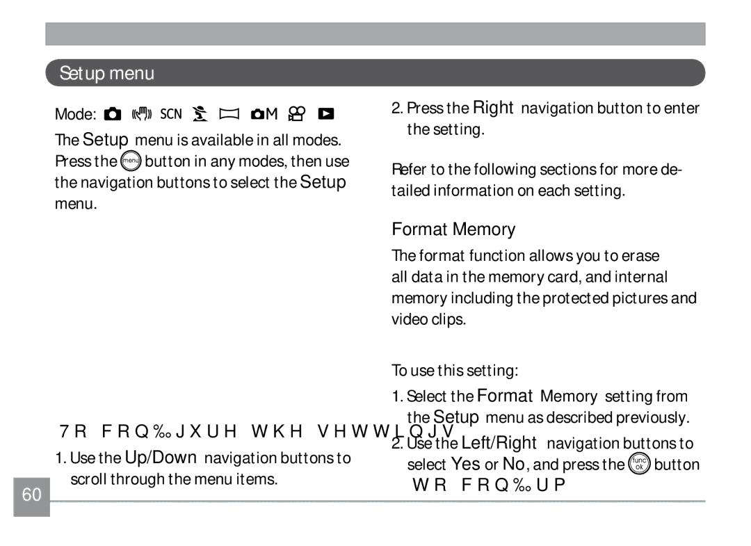 GE H855 manual Setup menu, Format Memory 