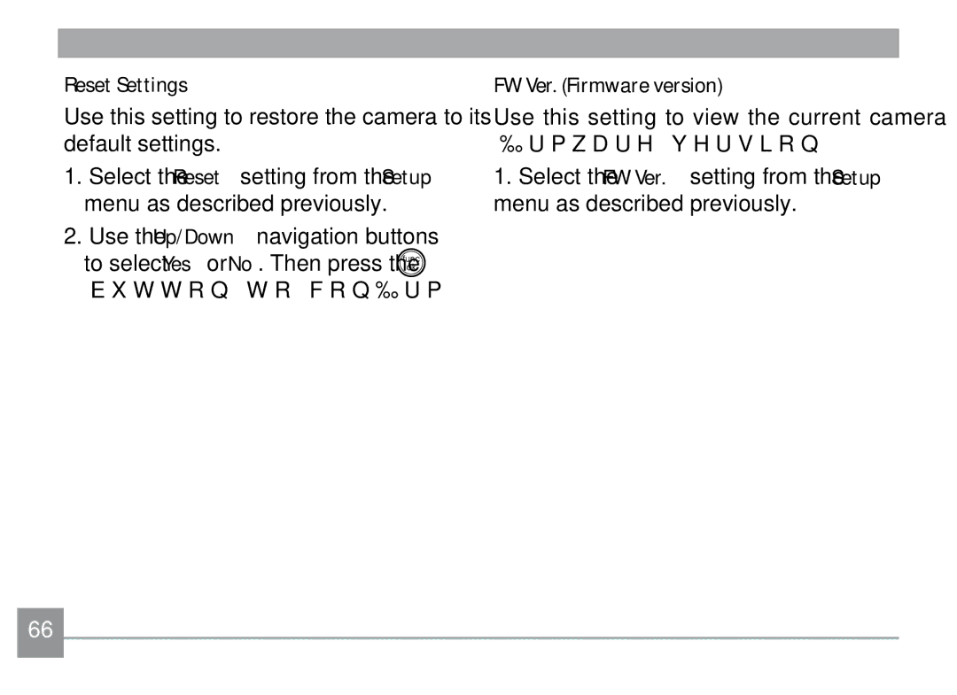 GE H855 manual Reset Settings, FW Ver. Firmware version 