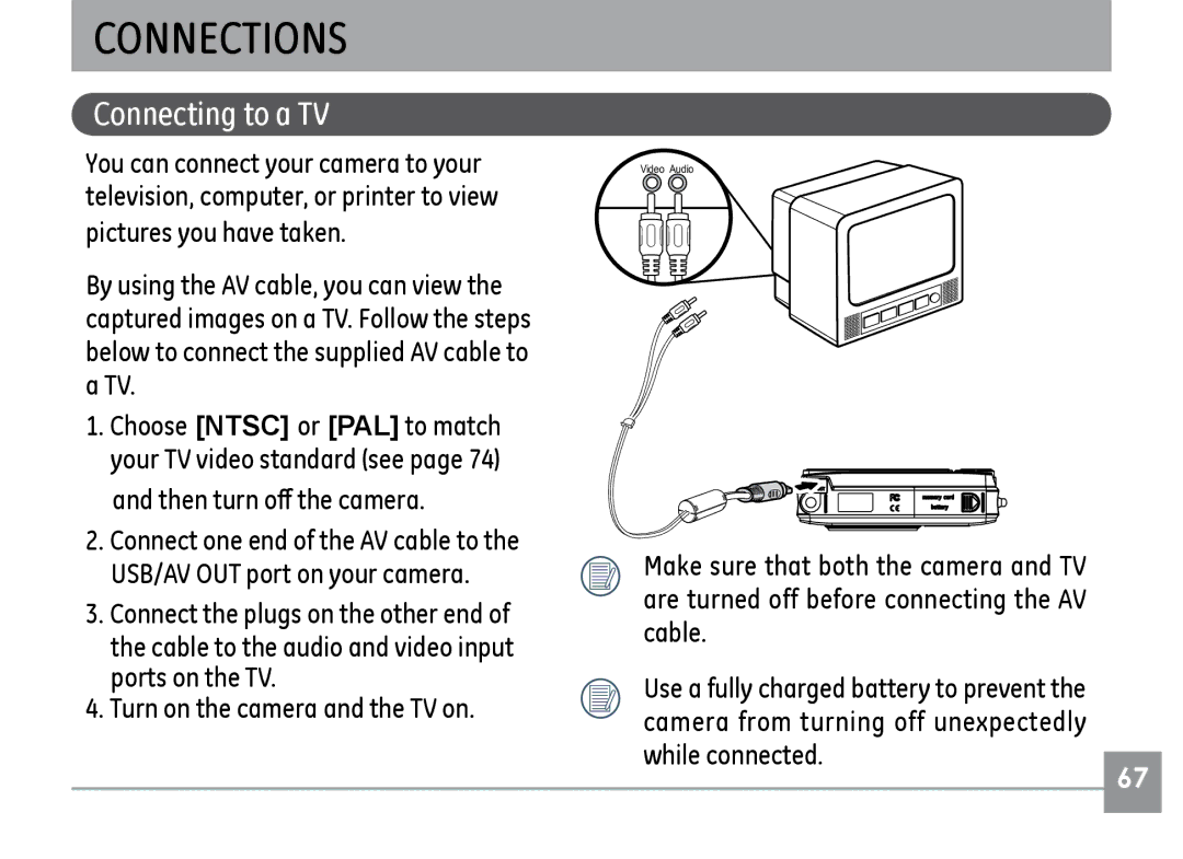 GE H855 manual Connections, Connecting to a TV 