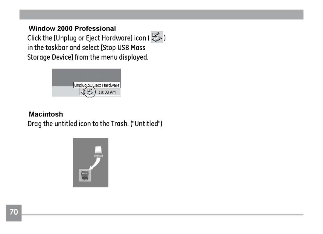 GE H855 manual Drag the untitled icon to the Trash. Untitled, Window 2000 Professional 