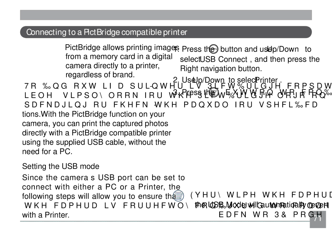 GE H855 manual Connecting to a PictBridge compatible printer, Back to PC mode 