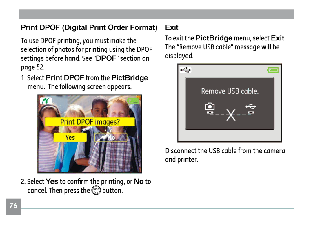 GE H855 manual Print Dpof Digital Print Order Format, Exit 