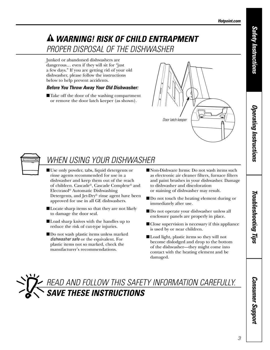 GE HDA3700, HDA2000, HDA3400, HDA1000, HDA1200 owner manual Before You Throw Away Your Old Dishwasher, Hotpoint.com 