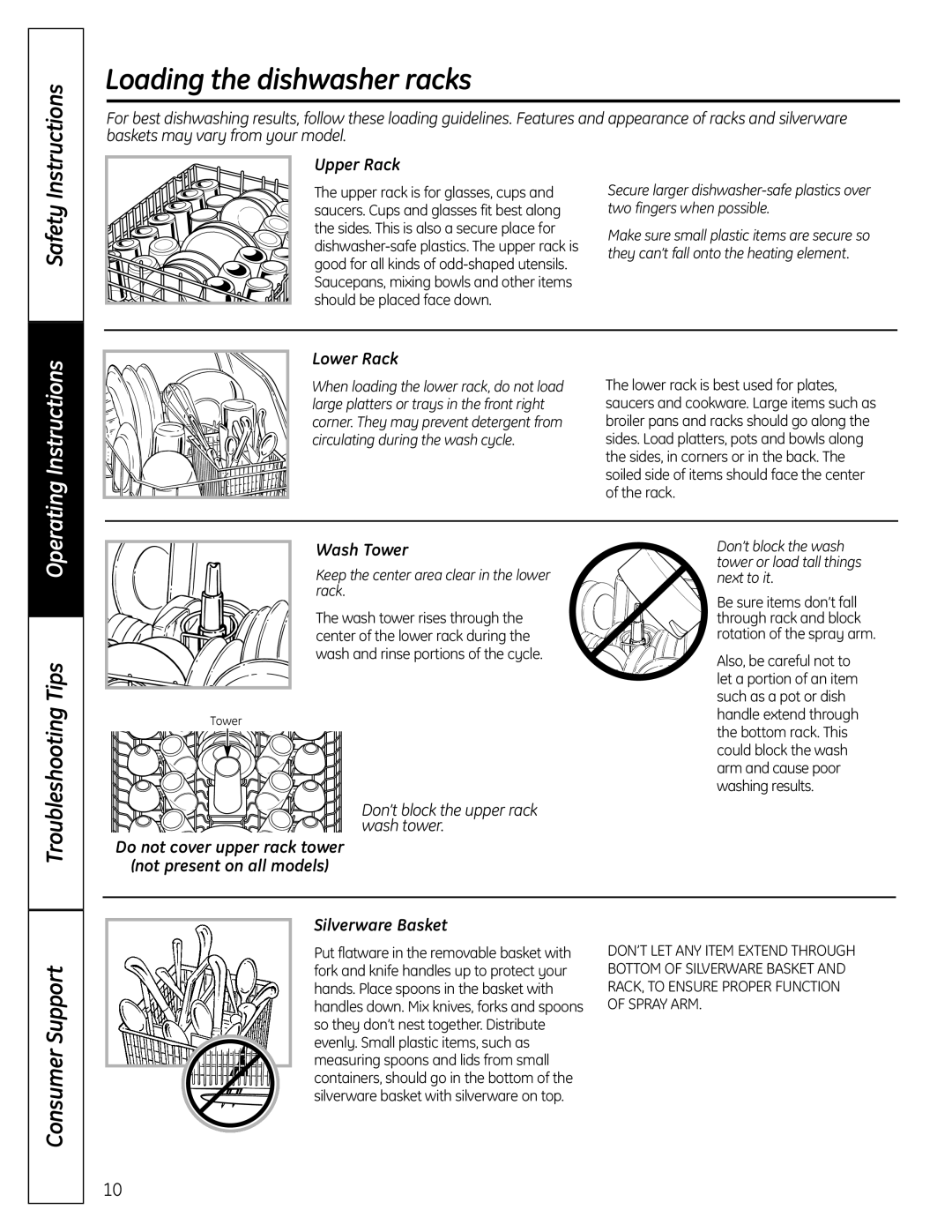 GE GSD2000, HDA3000, GHDA300 SERIES, GSD1000 manual Loading the dishwasher racks 