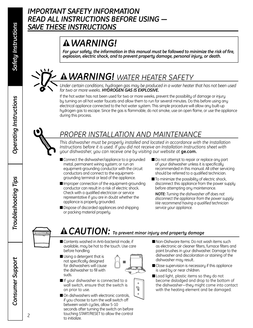 GE GSD2000, HDA3000, GHDA300 SERIES, GSD1000 manual Proper Installation and Maintenance 