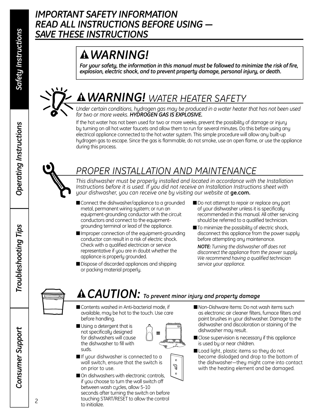 GE GSD2000 Important Safety Information, Read All Instructions Before Using, Save These Instructions, Safety Instructions 