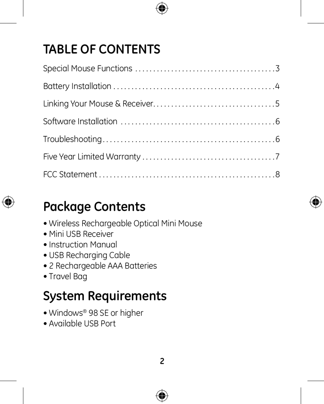 GE HO97663 instruction manual Table of Contents 