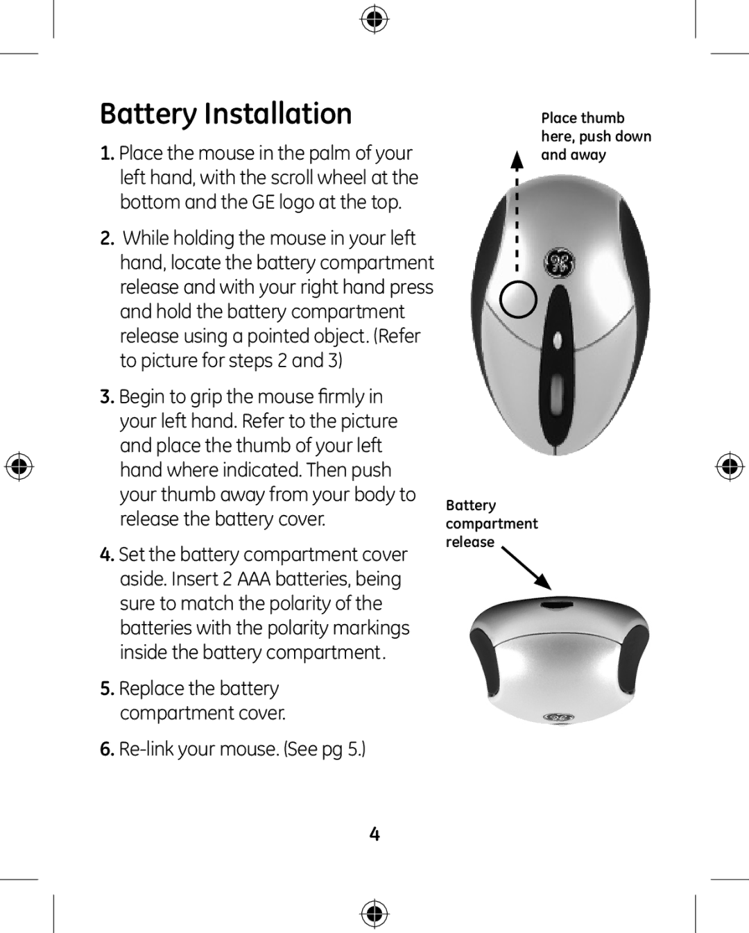 GE HO97663 instruction manual Battery Installation 