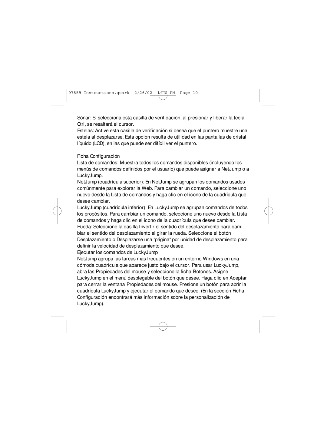 GE HO97859 instruction manual Ficha Configuración, Ejecutar los comandos de LuckyJump 