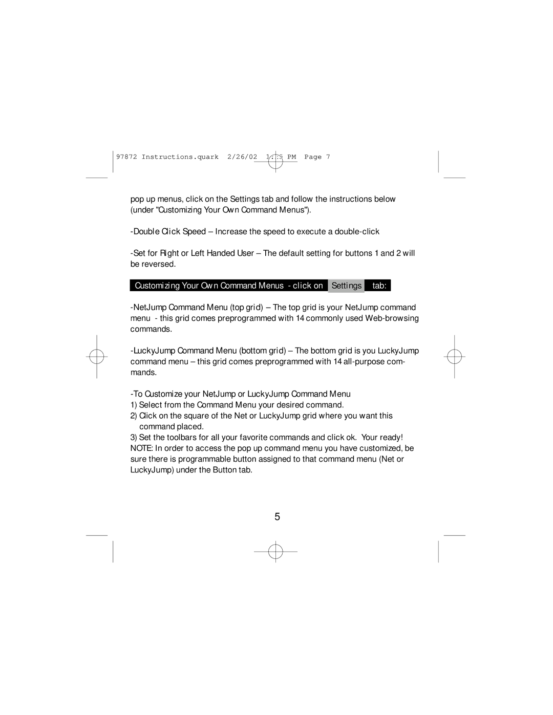 GE HO97872 instruction manual Customizing Your Own Command Menus click on Settings tab 