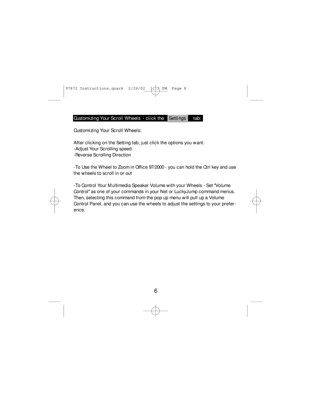 GE HO97872 instruction manual Customizing Your Scroll Wheels click the Settings tab 