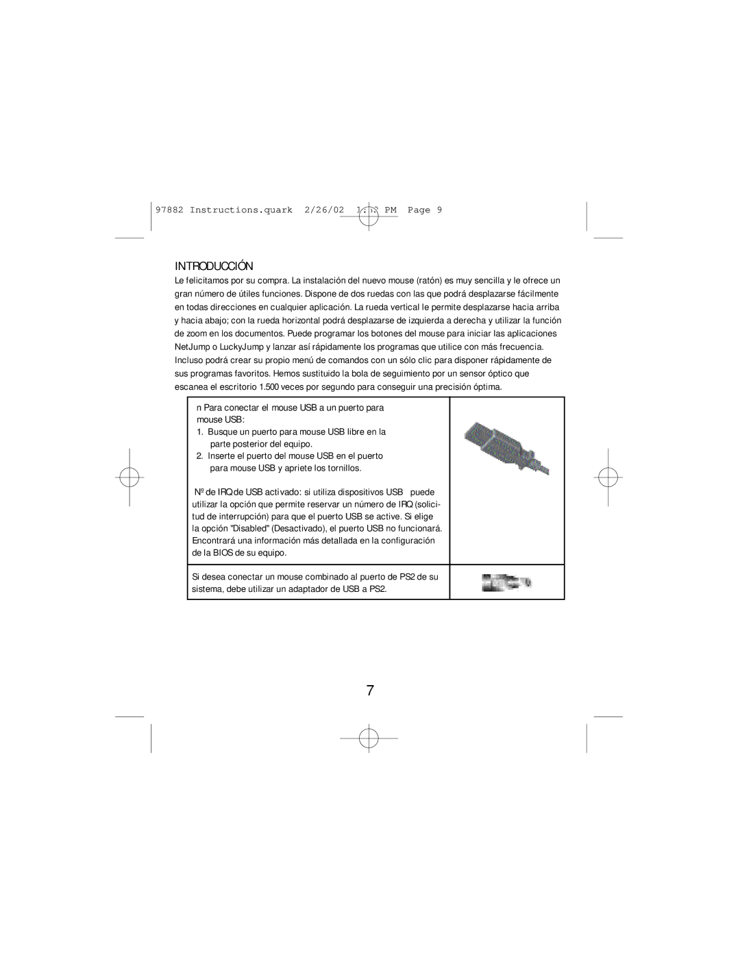 GE HO97882 instruction manual Introducción, Para conectar el mouse USB a un puerto para mouse USB 