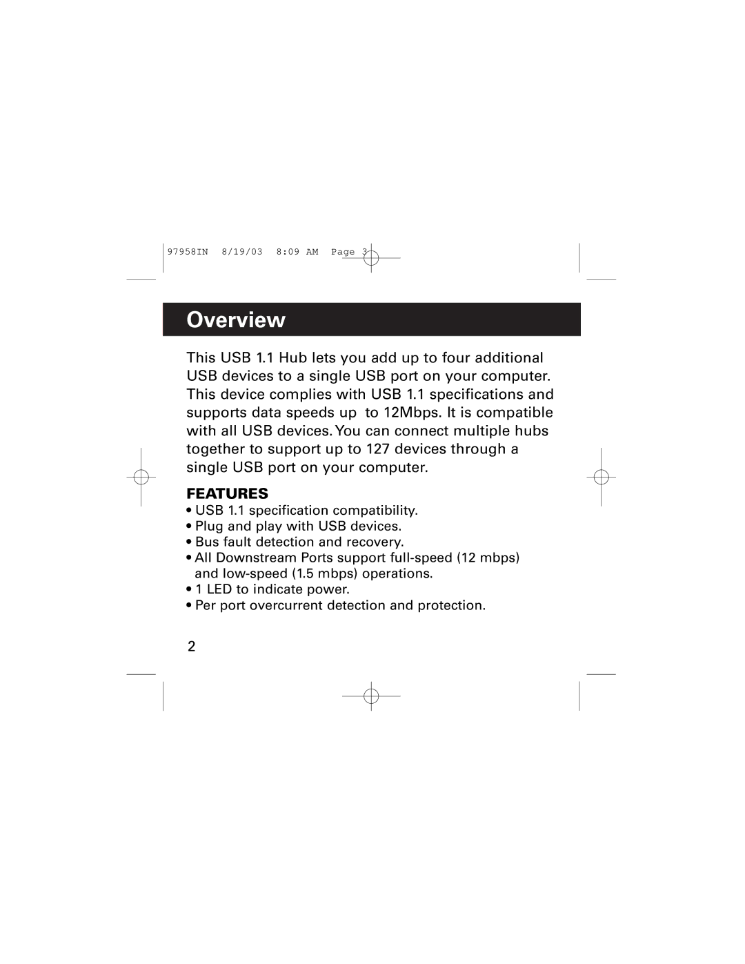 GE HO97958 manual Overview, Features 