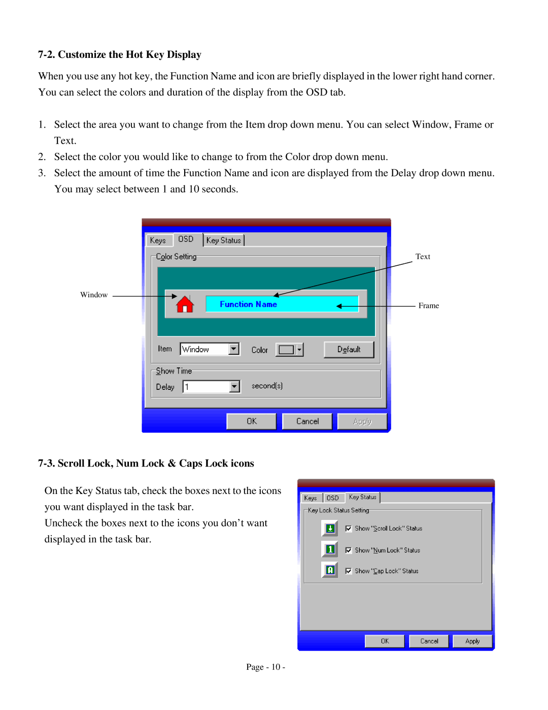 GE HO98056 user manual Customize the Hot Key Display, Scroll Lock, Num Lock & Caps Lock icons 