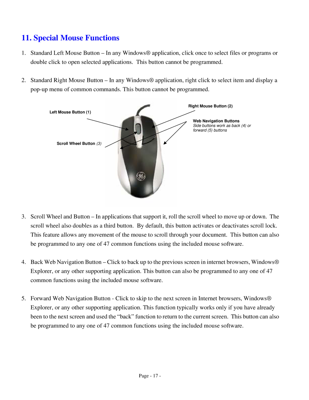 GE HO98056 user manual Special Mouse Functions 