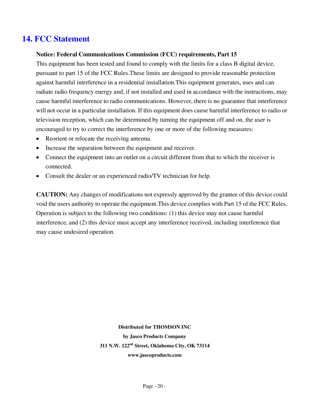 GE HO98056 user manual FCC Statement 