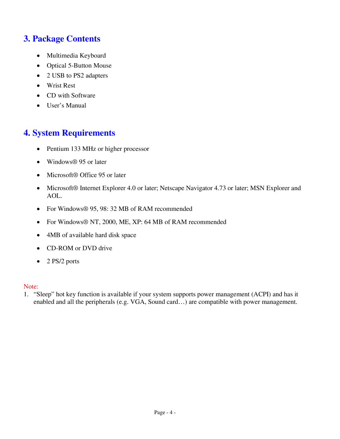 GE HO98056 user manual Package Contents, System Requirements 