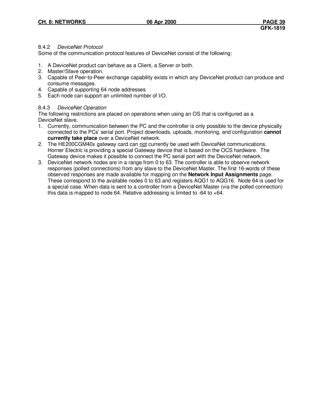 GE IC300TIU111, IC300TIU201, IC300TIU101, HE500TIU100, HE500TIU050, HE500TIU113 manual DeviceNet Protocol, DeviceNet Operation 