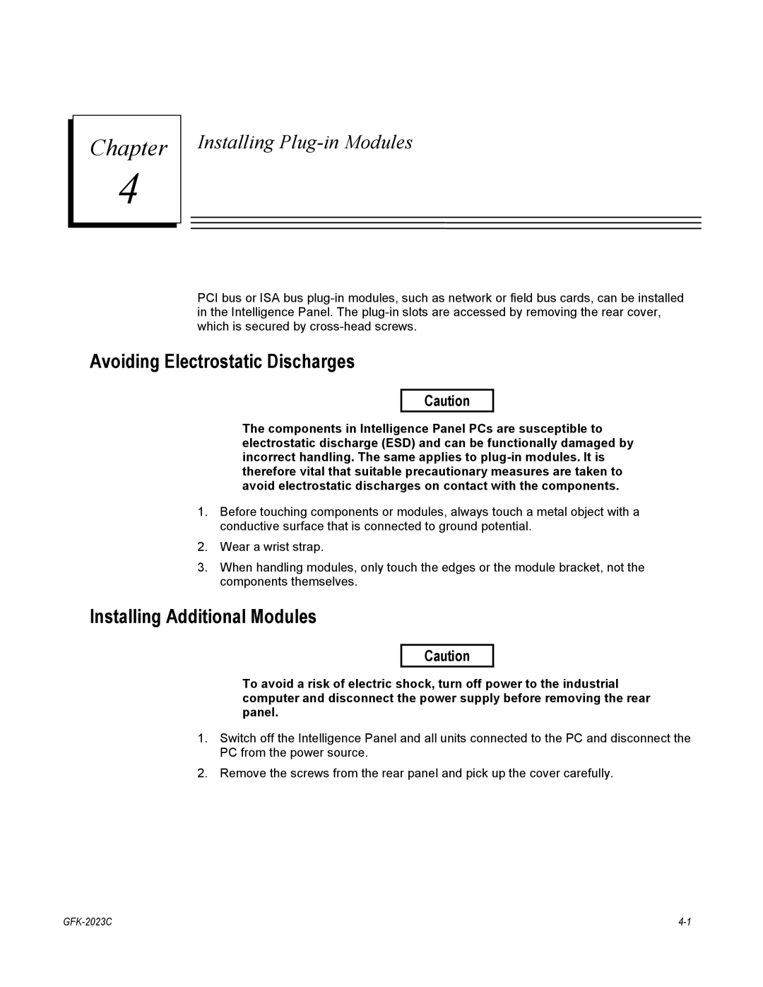 GE BC5002, IC5002, BC5005, IC5005, IC5008, BC5008 user manual Avoiding Electrostatic Discharges, Installing Additional Modules 