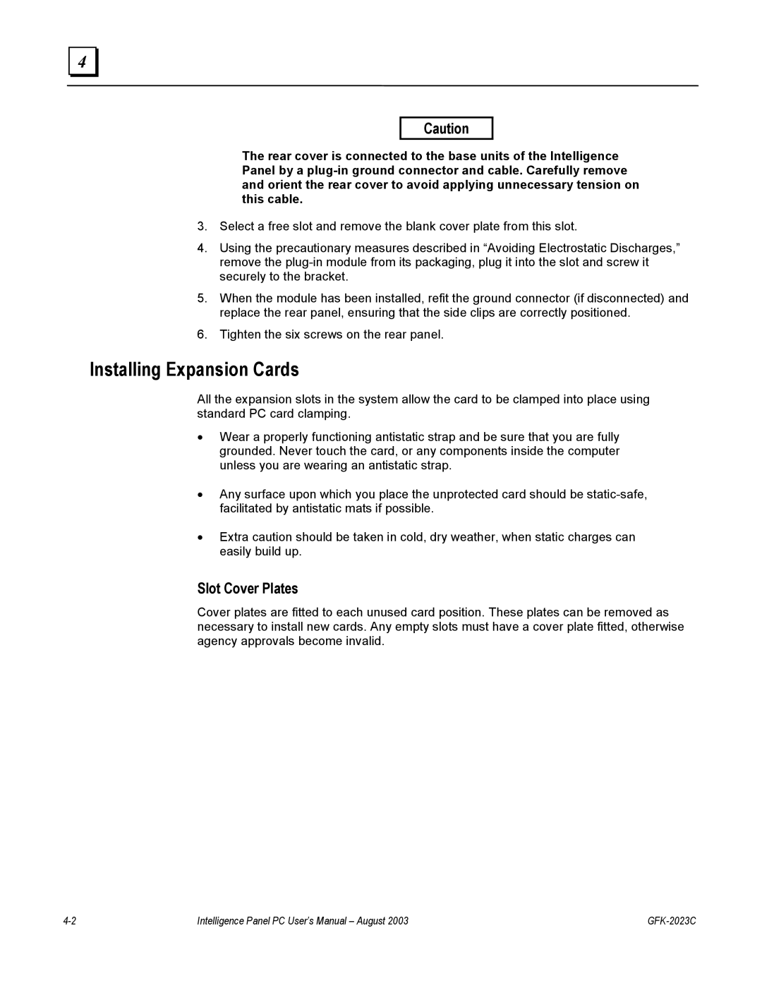 GE IC5002, BC5005, IC5005, IC5008, BC5008, BC5002 user manual Installing Expansion Cards, Slot Cover Plates 