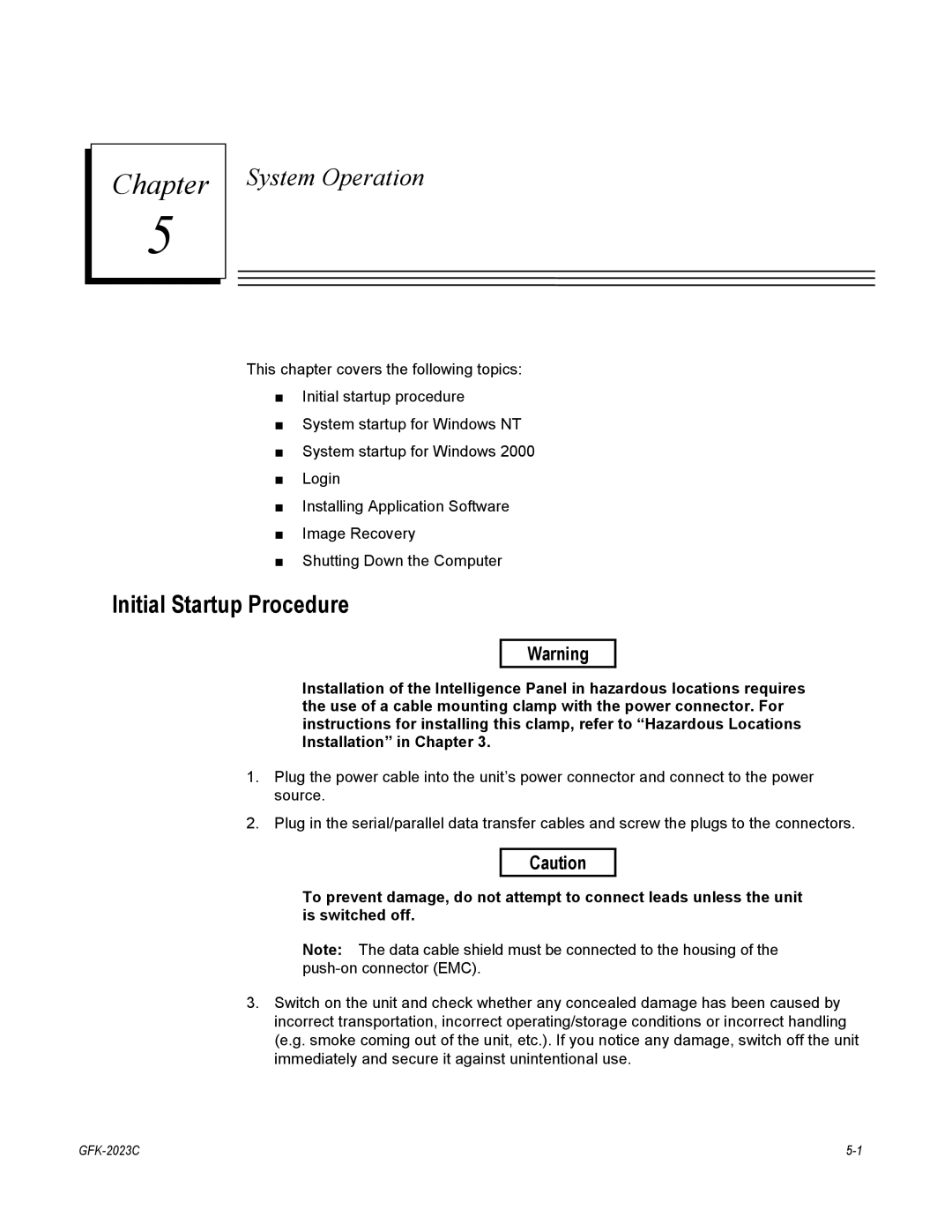 GE IC5008, IC5002, BC5005, IC5005, BC5008, BC5002 user manual System Operation, Initial Startup Procedure 