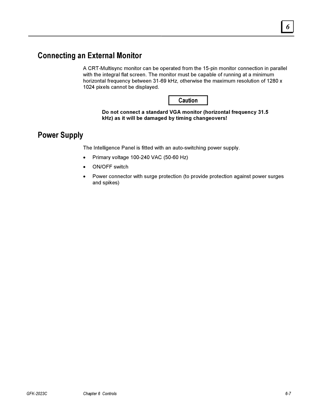 GE IC5005, IC5002, BC5005, IC5008, BC5008, BC5002 user manual Connecting an External Monitor, Power Supply 