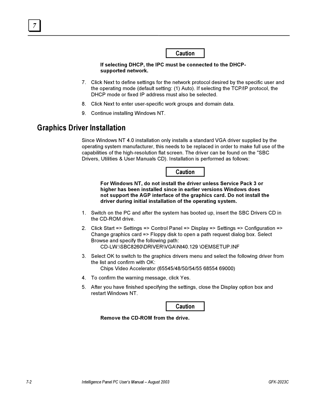 GE BC5008, IC5002, BC5005, IC5005, IC5008, BC5002 user manual Graphics Driver Installation, Remove the CD-ROM from the drive 