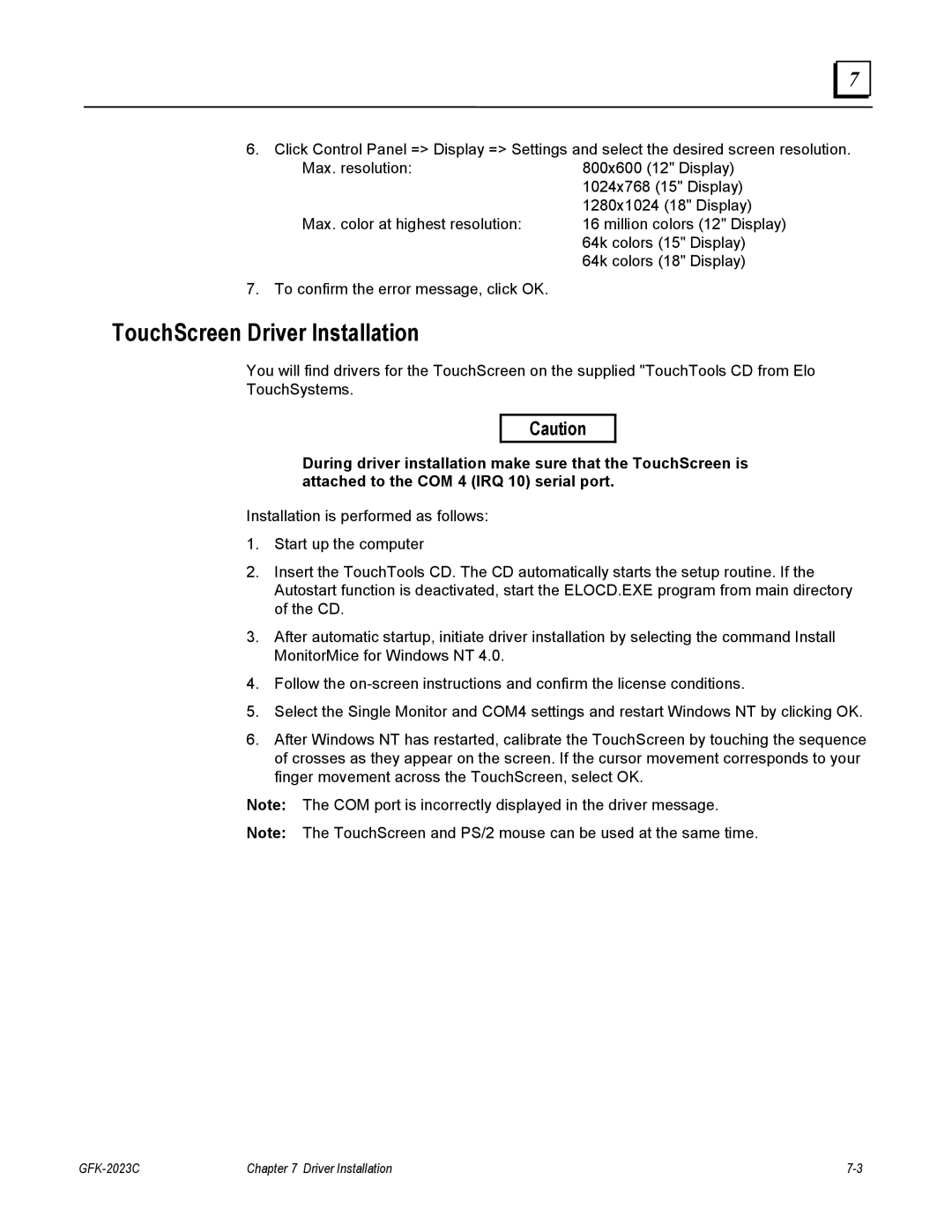 GE BC5002, IC5002, BC5005, IC5005, IC5008, BC5008 user manual TouchScreen Driver Installation 